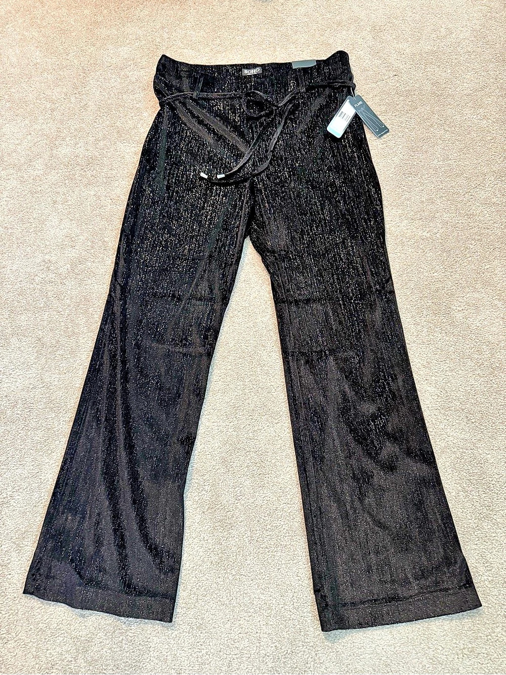 Soho Apparel Flare Black Metallic Pants Size L NWT